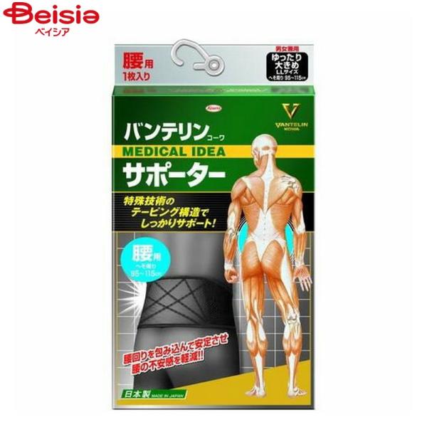 興和 バンテリンコーワ サポーター 腰用 ゆったり大きめ LLサイズ ブラック 1個
