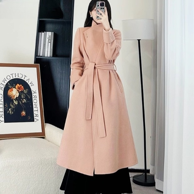 女性用暖かいコート女性用厚手コートミドル丈2025スタイル女性用右肩コート