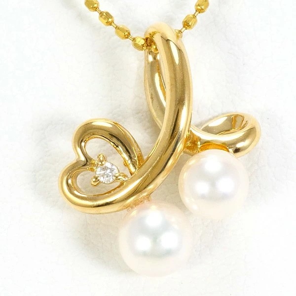 K18 18金 YG ネックレス パール(真珠) ダイヤ 0.01 ジュエリー 中古