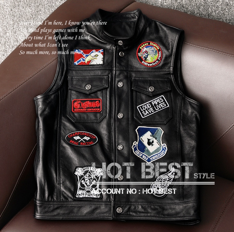 カウハイド 本革 メンズ ギフト 刺 レザーベスト 皮ベスト ミリタリー ジレ レザージャケット クロム鞣し 牛革