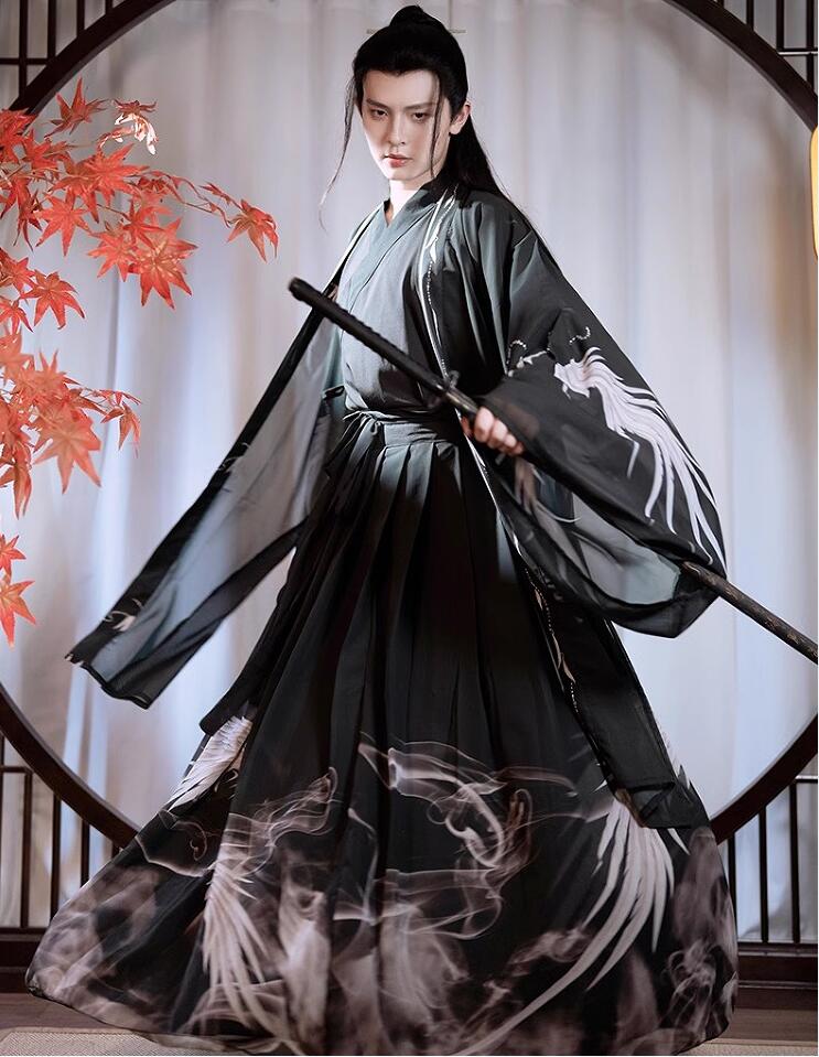 黒系水墨華流コスプレ衣装 メンズ 漢服 チャイナ服 中華服 プリント 華服 チャイナ風ハロウィン 仮装 中国古代 時代劇 コスチューム チャイナドレス ユニセックス羽織 ブラウス スカート3点セット 5,071円