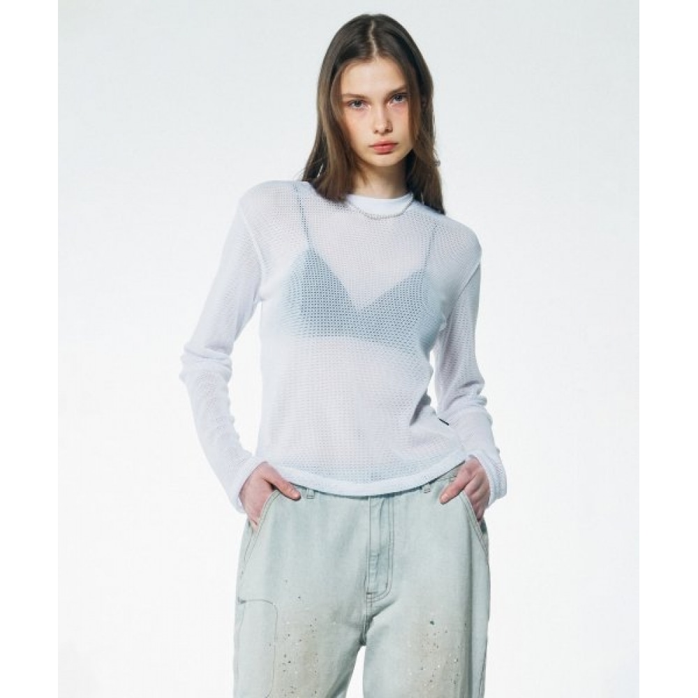 スカルプターベーシックメッシュ L/S Tシャツホワイト