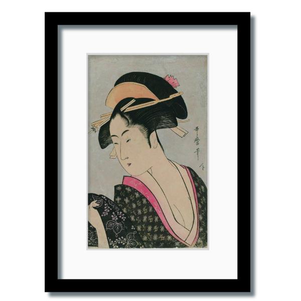 ファブリックパネル アートフレーム 日本風 和 江戸 壁掛け ウォールデコレーション 浮世絵 喜多川歌麿 美人画 ふり返り 317x440mm