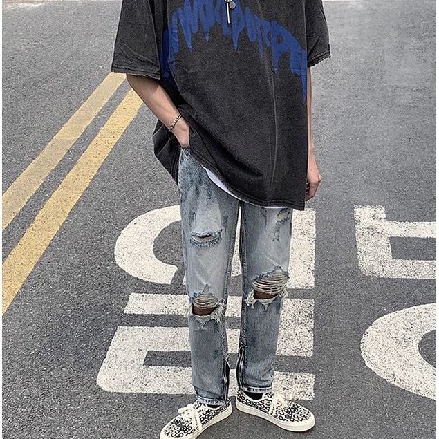 デニムパンツファスナースリット韓国オルチャンストリートジーンズK-POPダメージ原宿系HIPHOPダ デニムパンツファスナースリット韓国オルチャンストリートジーンズK-POPダメージ原宿系HIPHOPダ