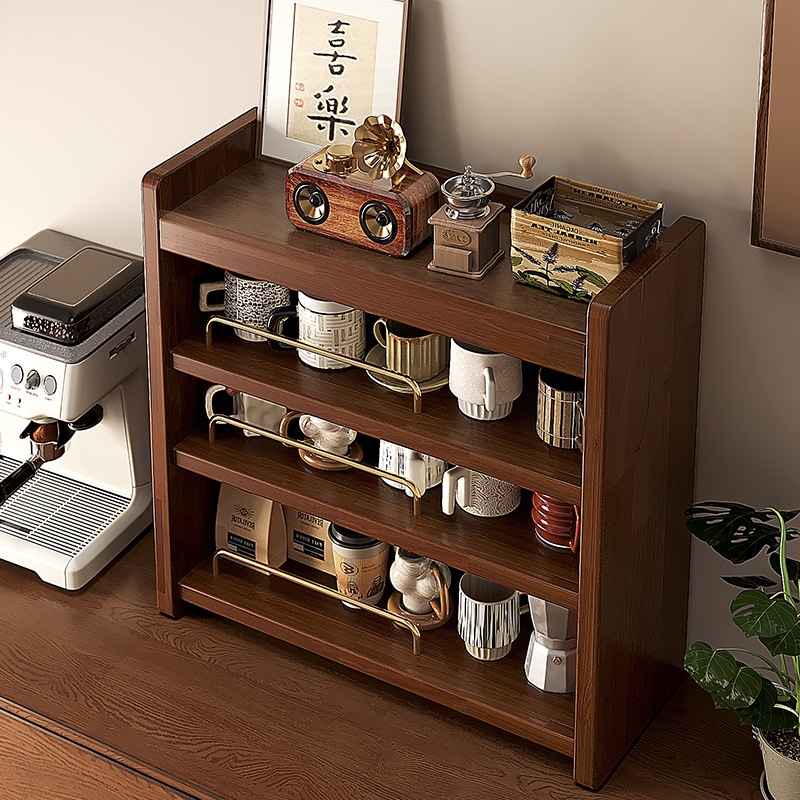 ソリッドウッドカップホルダーデスクトップカップ収納ラック家庭カウンタートップウォーターカップラックラックラックコーヒーカップブラックウォルナットストレージラック