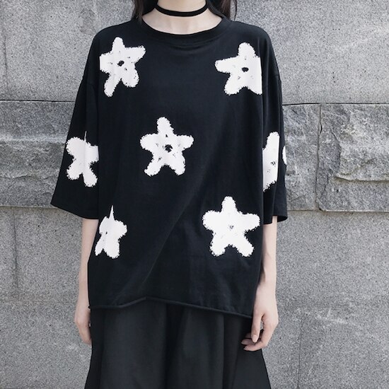 【取寄：納期2週間】Tシャツ トップス カットソー 6分袖 黒 ラウンドネック レディース コットン カジュアル プルオーバー トップス Tシャツ カットソー プリント 6分袖 黒 ラウンドネック