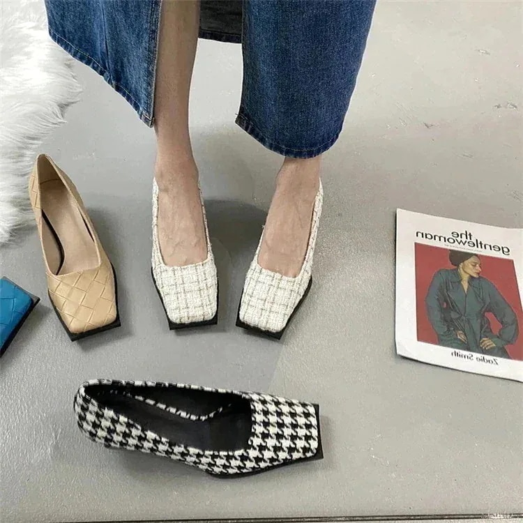 スタイル 小さな香りの風 気高い ハイヒール 薄い スクエアトゥ 細いかかと 通勤する