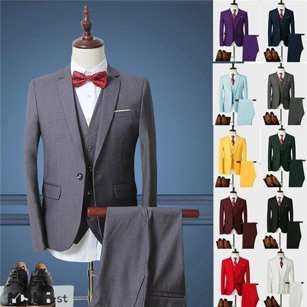 [新年割引]10カラー フォーマル スーツ 男性用背広 ビジネススーツ 1ツボタン M~6XL スリムミニマリスト きいサイズ 黒 紫 赤 紺 グレー 白 緑