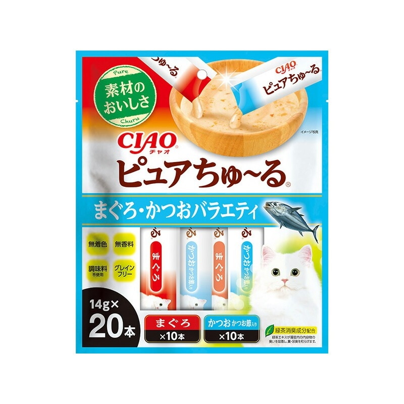 （まとめ買い）CIAO ピュアちゅる まぐろ/かつおバラエティ 14gx20本入 猫用おやつ [x4]