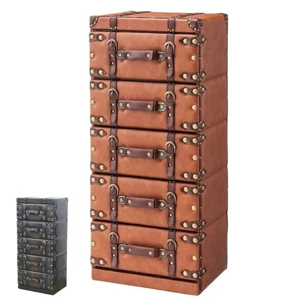 チェスト 5段 トランク風 レトロデザイン 幅41cm タンス 衣類収納 トランク 引き出し 整理タンス 引出し 収納 書類ケース 完成品 たんす 整理たんす 洋タンス 箪笥 ローチェスト