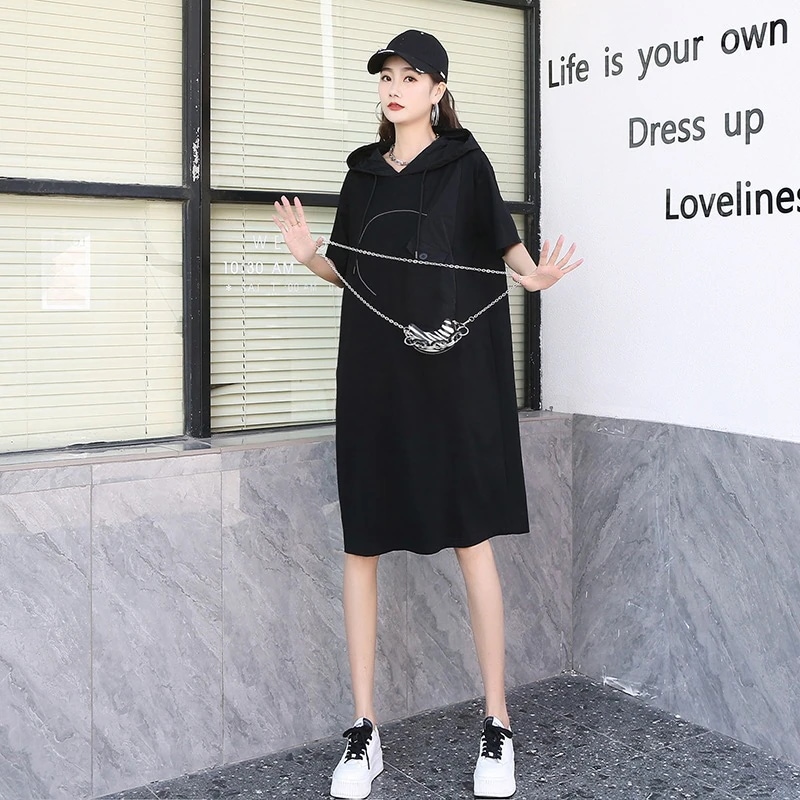 ワンピース人気新作可愛いパーカー夏服レディース半袖tシャツワンピース韓国ファッションロンt肉を隠す着痩せ効果