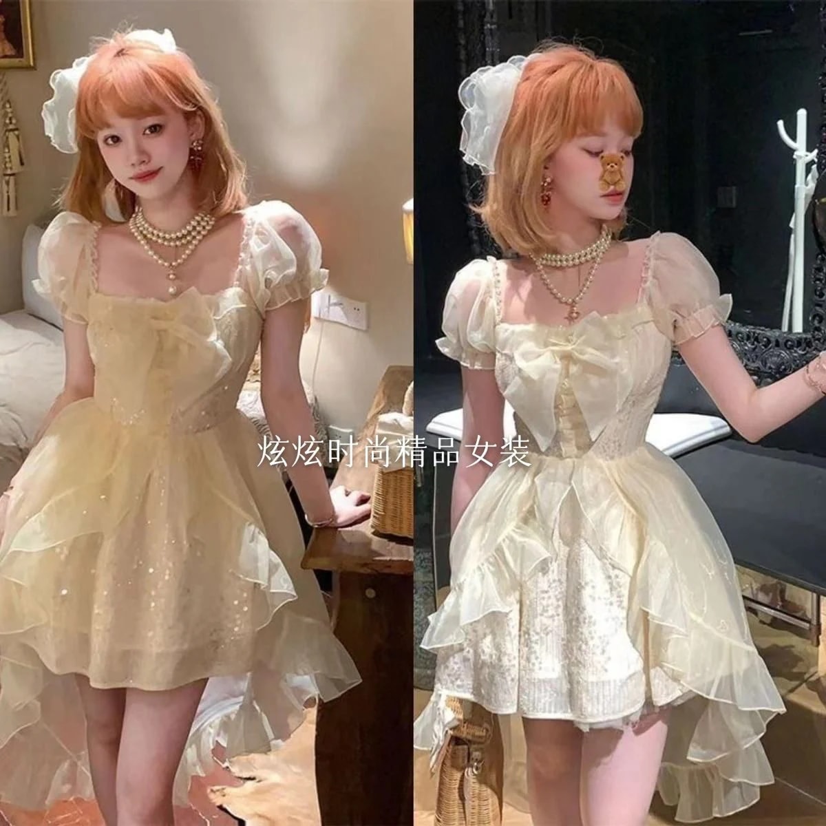 ワンピース フレンチワンピース やせて見える ミディアム かわいい レディースファッション