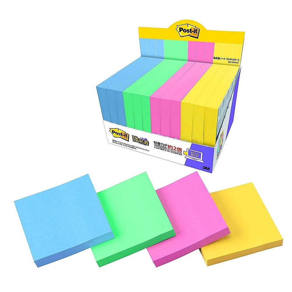 （まとめ買い）ポストイット 強粘着ノート マルチカラー3 増量パック 75x75mm 90枚x12パッド 6541SS-MC-3 [x3]
