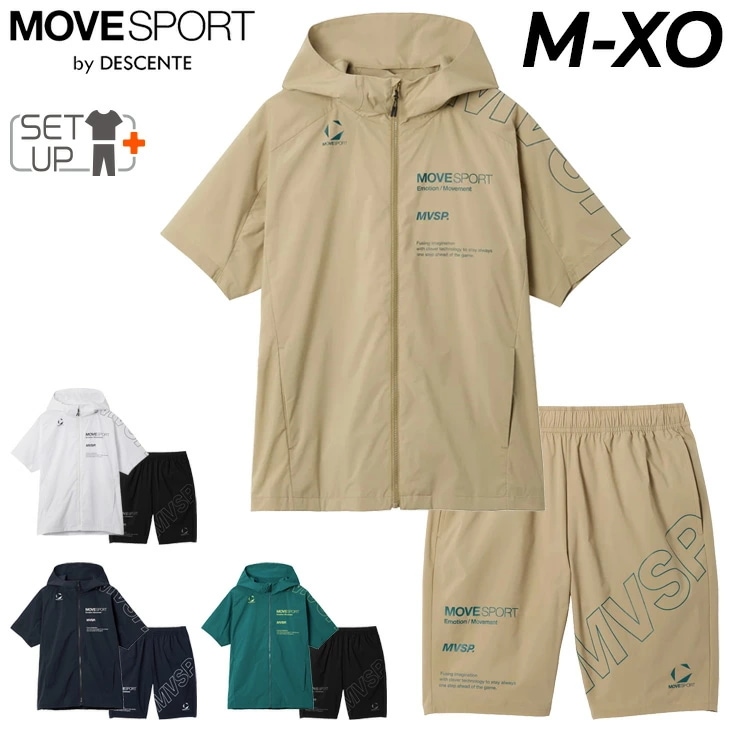 トレーニングウェア メンズ ストレッチウーブン 半袖ジャケット ハーフパンツ セットアップ男性 スポーツウエア はっ水 UPF50+ ムーブスポーツ/ST5FJK20M-ST5FPZ20M