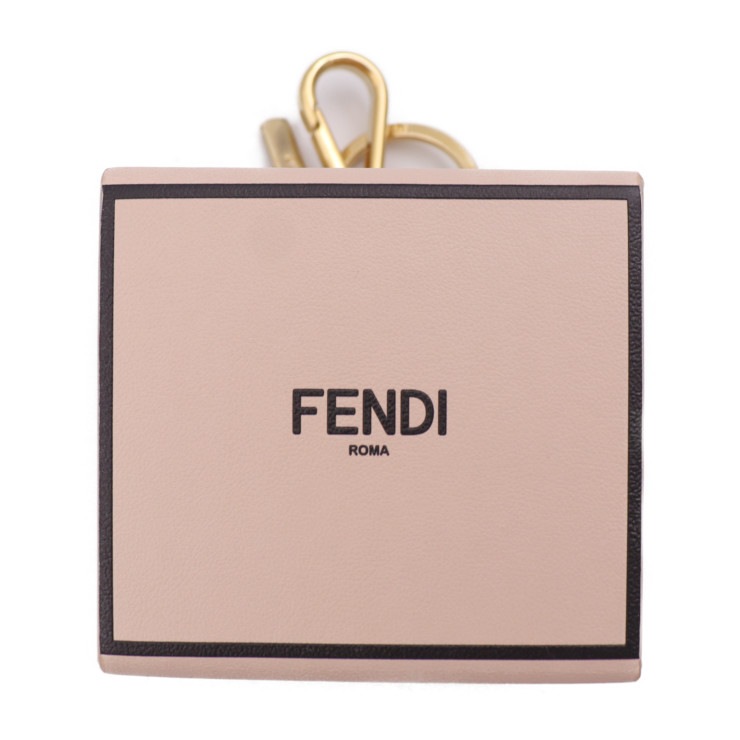 新古未使用展示品 FENDI フェンディ キーホルダー 7AR917 レザー ローズ ゴールド金具 バッグチャーム キーリング 本物保証 中古