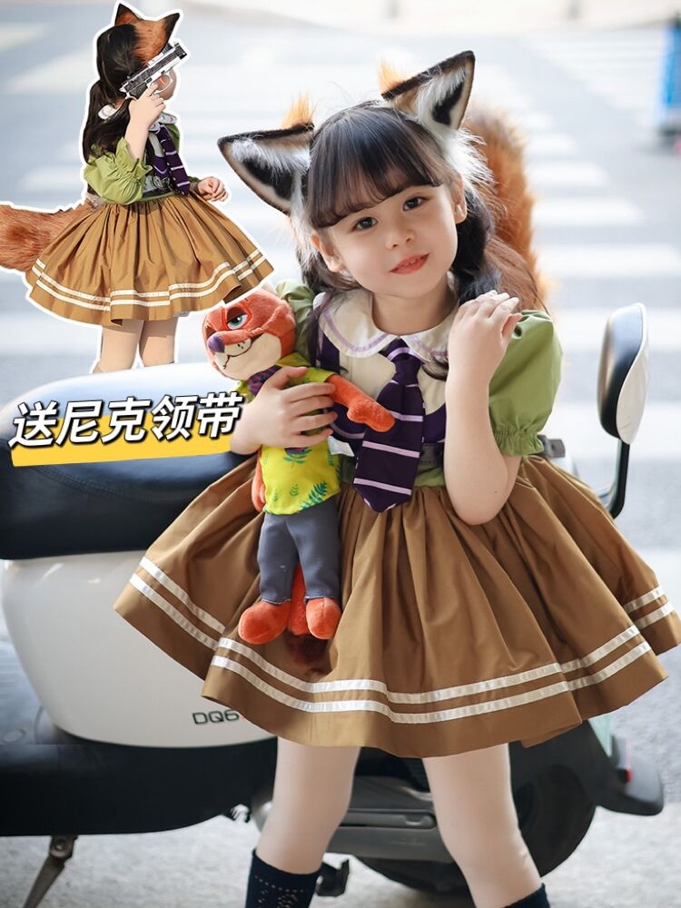 女の子 ロリータ プリンセス ドレス クレイジー ジュディ フォックス ニック 子供 春 夏 ディズニー ズートピア コスチューム コスプレ コスプレ
