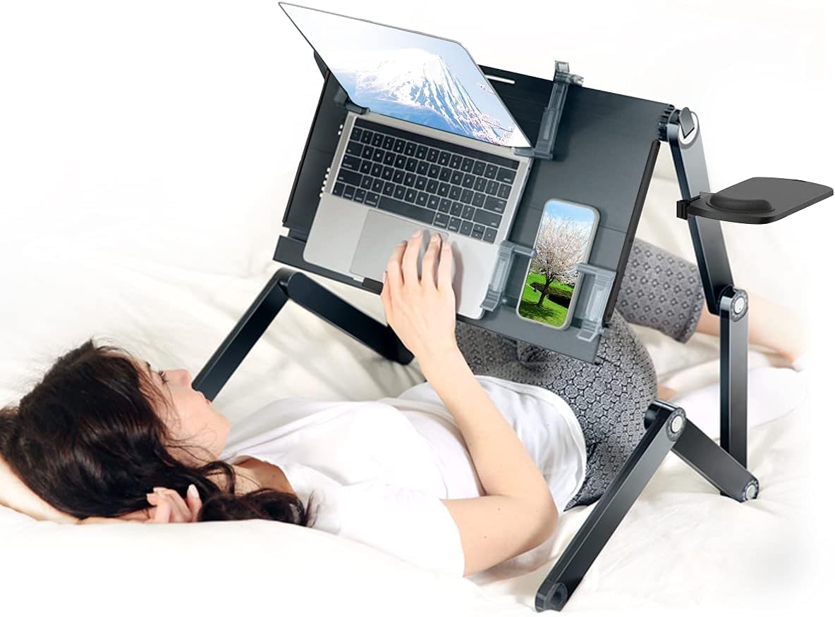 SOLEMOOD ノートパソコンスタンド 大きめ ノートPCスタンド 在宅ワークに最適 タブレットスタンド スマホ/PC同時に収納 人間工学設計 高さ調整可能 姿勢改善 猫背対策 卓上収納 折り畳み式