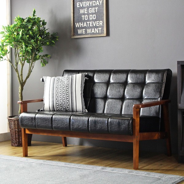 カフェスタイル ソファ 2人掛け アンティーク調 レトロ モダン リビング 2P ソファ 木製 肘掛 シンプル インテリア 送料無料