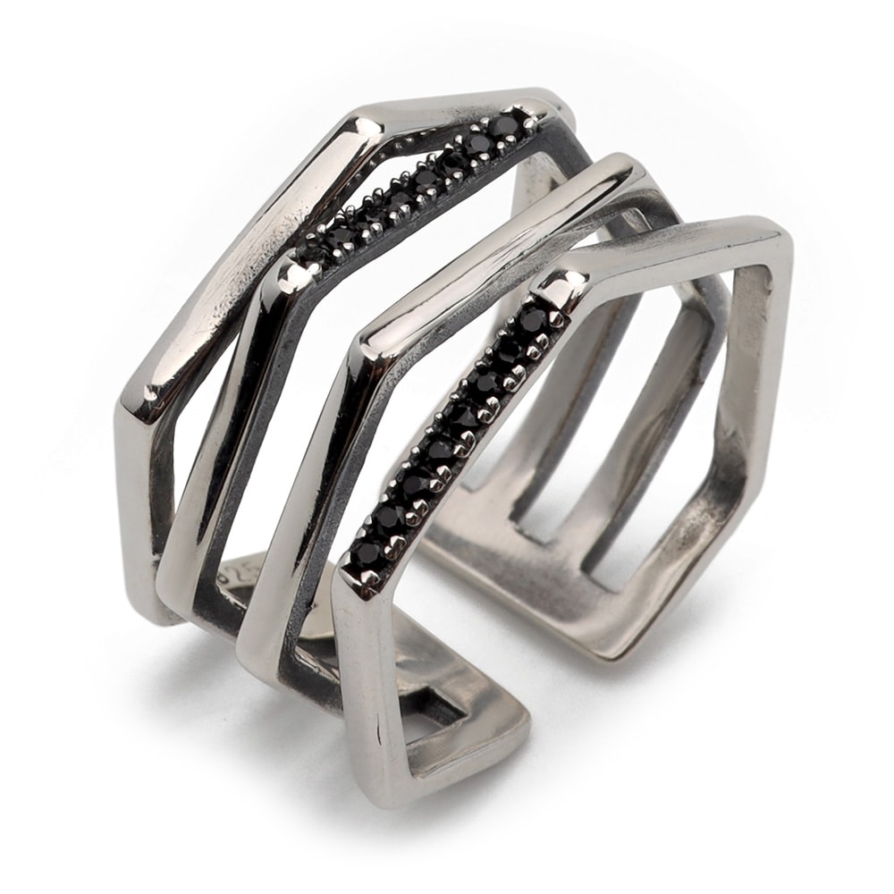 925 ストーンリング 太幅4連 CZ [cr220]