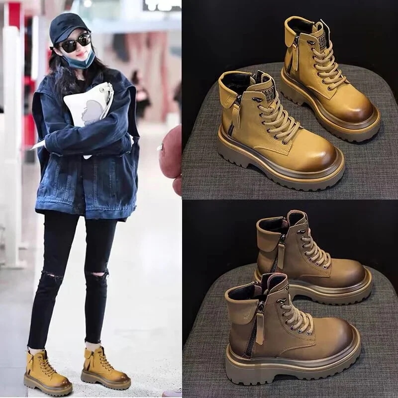 母の日ブーツ女性2025レトロなバイカーブーツヨーロッパと米国の革短管ワークブーツ英国スタイル百女性のブーツ