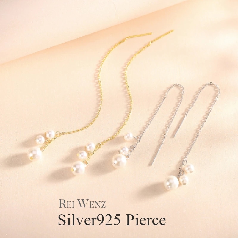 【高品質Silver925】ピアス パール ママスーツ アメリカンピアス チェーン Silver925 ロング 揺れる ゴールド シルバー シンプル Silver925 レディース 女性 金属アレ