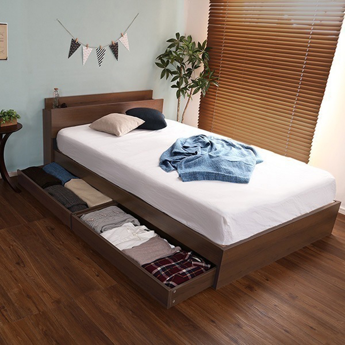 棚コンセント付きチェストベッド SサイズReiz-レイズ-インテリア 家具 ベッド フロアベッド