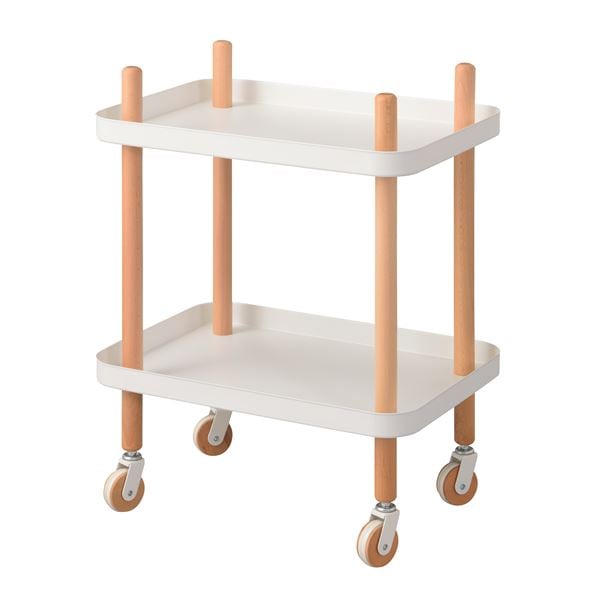 木製 サイドワゴン/キッチン収納 2段 ホワイト 幅50.5cm キャスター スチール リビング 台所 組立品