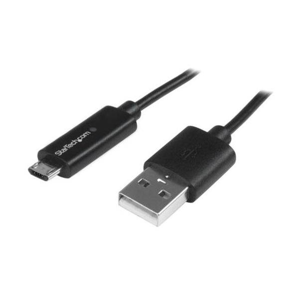 （まとめ） StarTech.com Micro USB充電ケーブル（充電お知らせLEDライト付き） 1m Type A（オス）-MicroB（オス） ブラック USBAUBL1M [x3セット]
