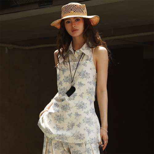 マキボタニカル水墨画プリントAラインリボンスリーブレストップ 5,780円