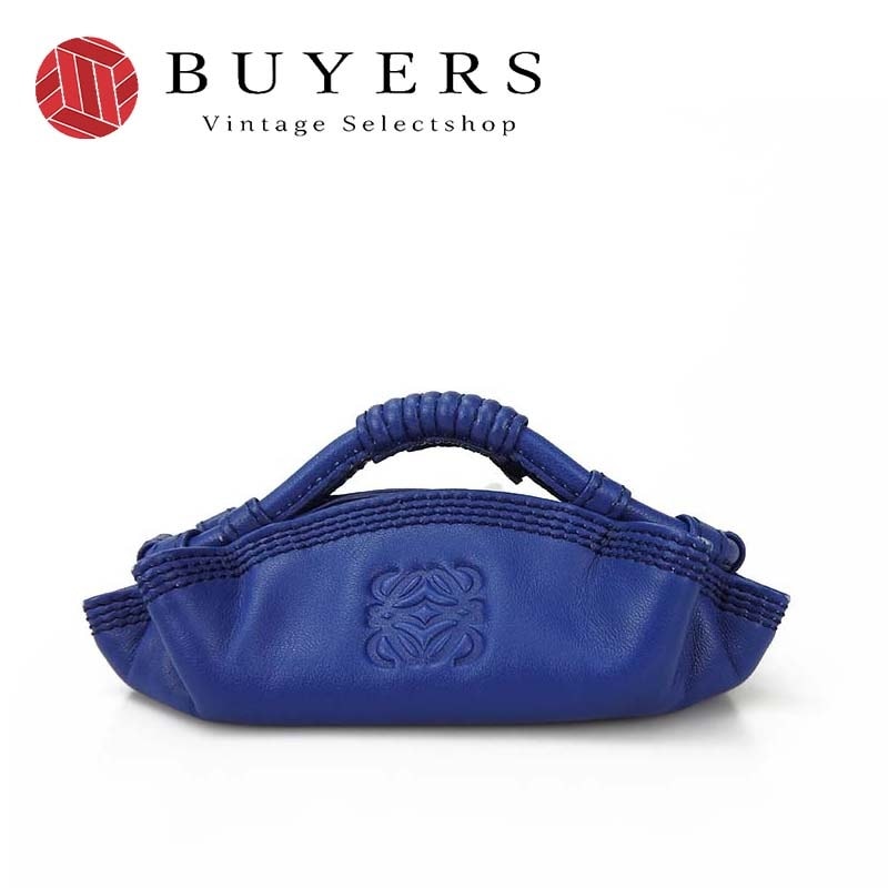 中古 LOEWE ロエベ ナッパアイレポーチ　アナグラム シルバー金具 BLUE ブルー 青 レザー 革 コインケース 小物入れ【中古】