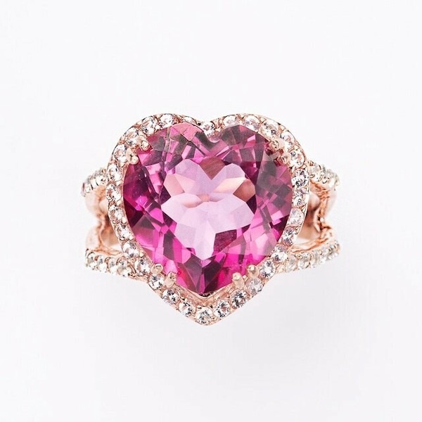 ハートシェイプ Halo リング ピンクトパーズ 約5カラット 13mm サイズバリエーション：２種類あり