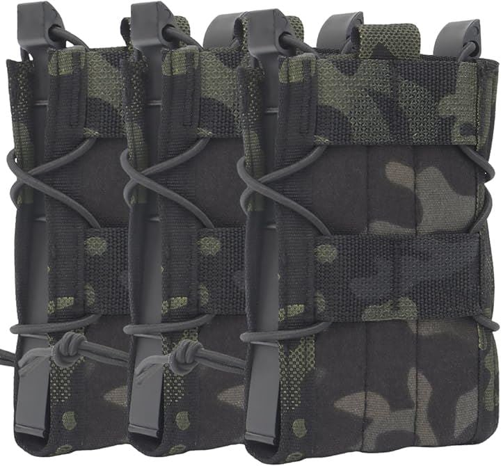 マガジンポーチ マグポーチ TACOスタイル M4 AK 対応 MOLLE ベルト 両方対応 サバゲー CORDURA 実物ナイロン仕様( ブラック迷彩3個セット)