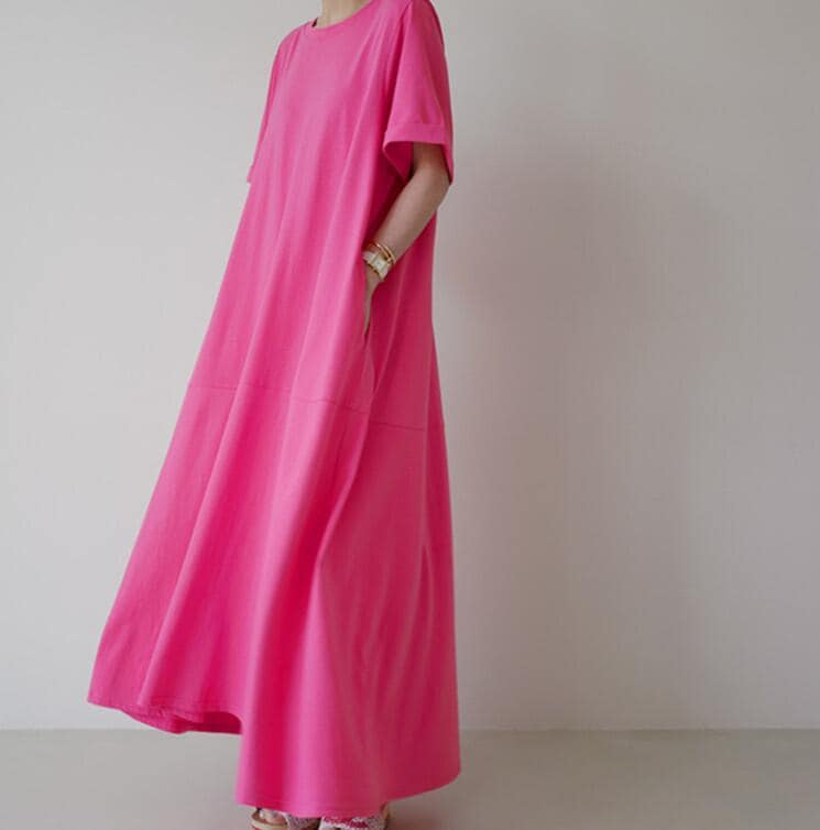 【本日限定】Tシャツワンピース　tシャツワンピース　 Tシャツ　純綿　半袖　ロング丈　マキシワンピース　カジュアル　ゆったり 体型カバー 　コットン100％　春夏 普段着　Aライン　フレアワンピース