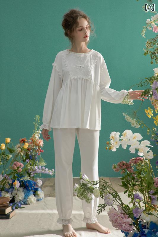 Chenxi パジャマ レディース 春秋 長袖 パンツ スーツ 無地 綿 と 快適 ホームウェア お姫様 な