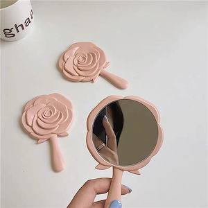 韓国ファッション 手鏡 手持ちハンドミラー　かわいい薔薇バラ　コンパクト　おしゃれ　雑貨