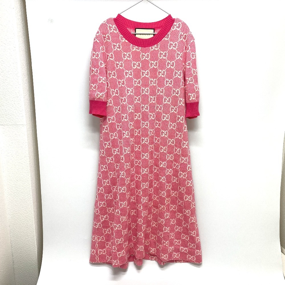 ワンピース 629464 GGジャガード 20AW 半袖 ニット ワンピース 洋服 コットン ピンク