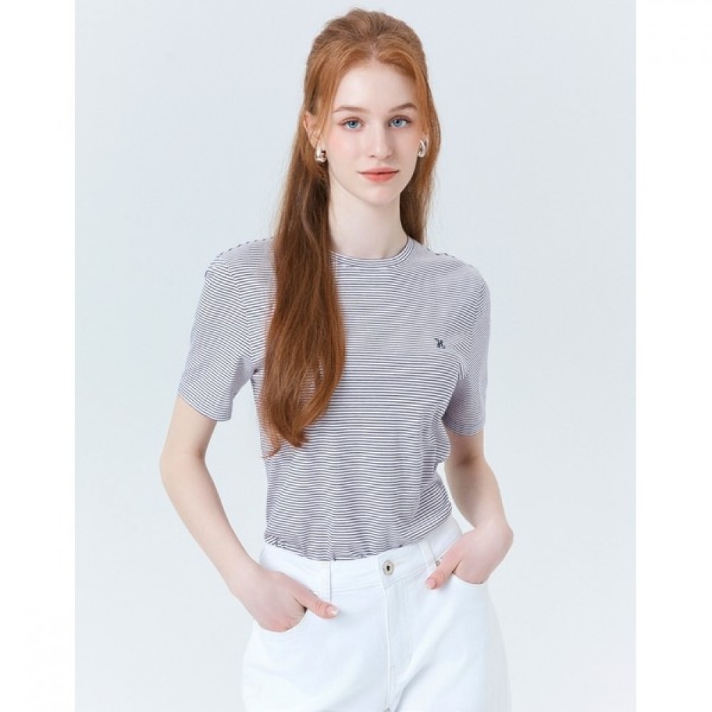 (ヘッジズレディース) 24SS ライトピンクスリムフィットストライプショートスリーブ T シャツ HSTS4BC33P1Tシャツ・カットソー