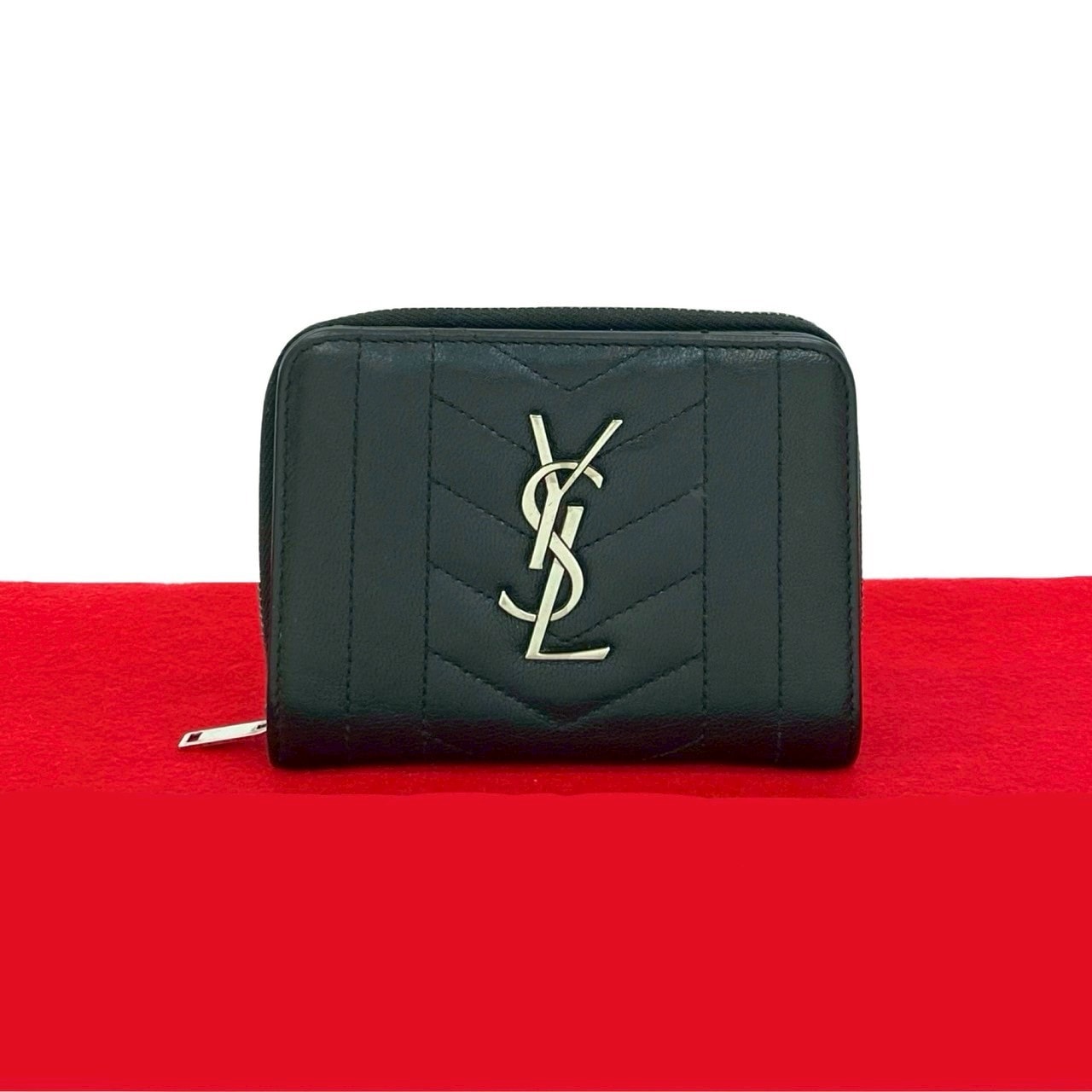 YSL ロゴ 金具二つ折り財布 レザー ブラック 35998