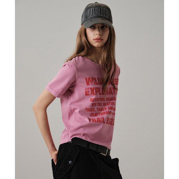 JR2TSF208 ピンク 女性用 ガーメントダイ ビッグレタリング Tシャツ_SC