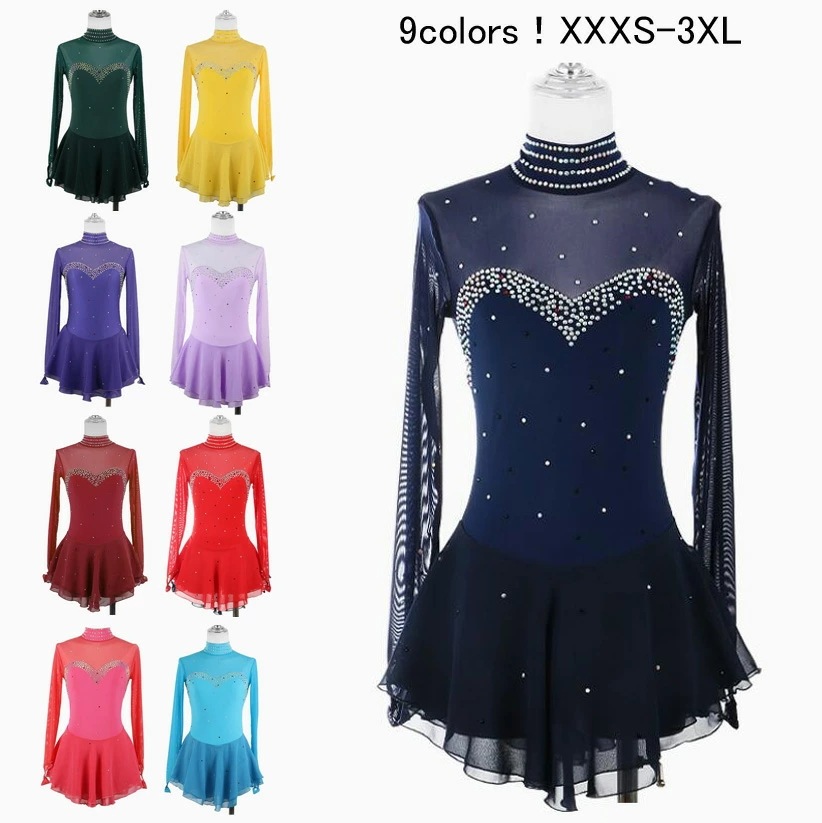 フィギュアスケート衣装 ダンス衣装 ダンスドレス 練習 美しい アイススケートウェア アイスダンス スケート衣装 専用レオタード レッスン着 衣装 ドレス 競技 ダンスウェア ラインストーン 子供 大 7,385円