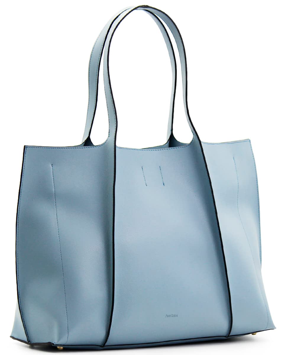 [ANDSHIN] [ アンドシン ] トートバッグ 軽量 A4 大容量 レディース バッグ ファスナー 通勤バッグ A0001 (スカイブルー)