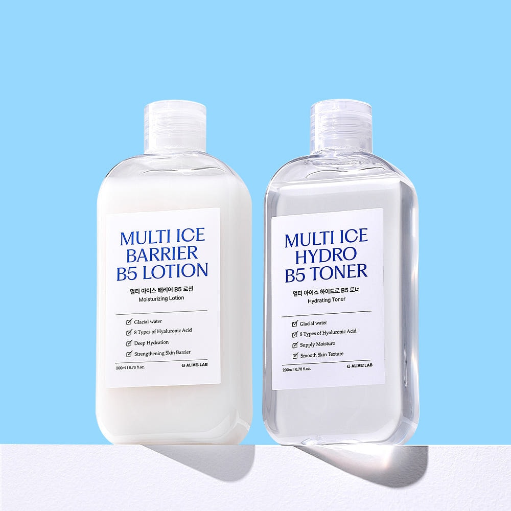 マルチアイスハイドロB5トナー200mlXマルチアイス・バリアーB5ローション2種セット200ml氷河数の中の水分を補給セット+マスクパックをプレゼント