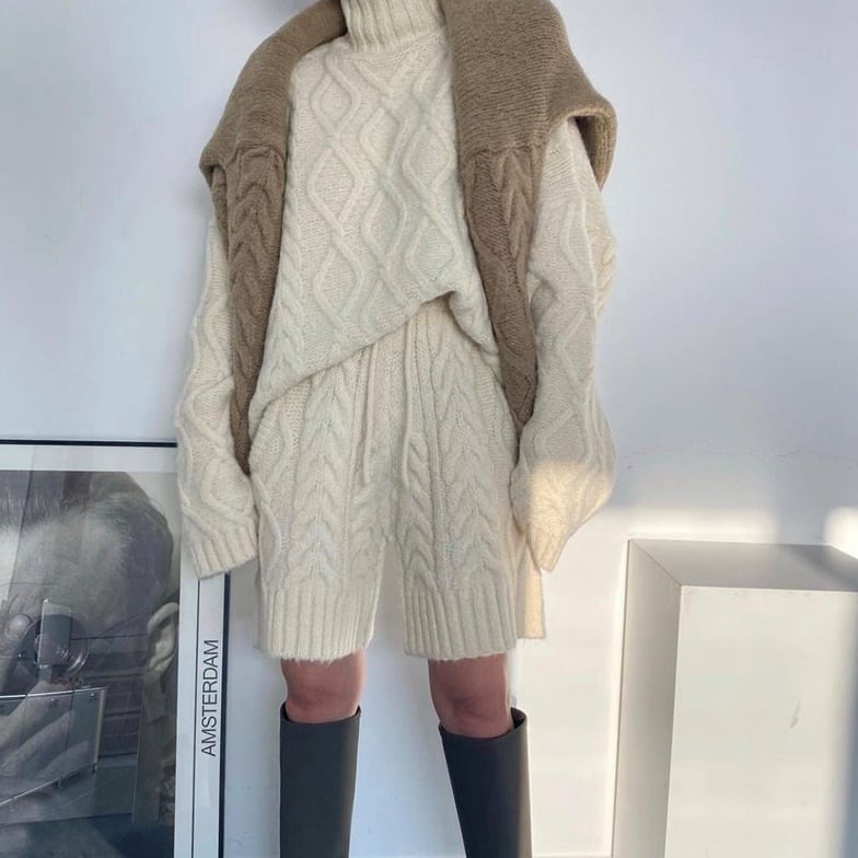 限定品】 セットアップ 2点セット 4color ハイネックニット セーター 