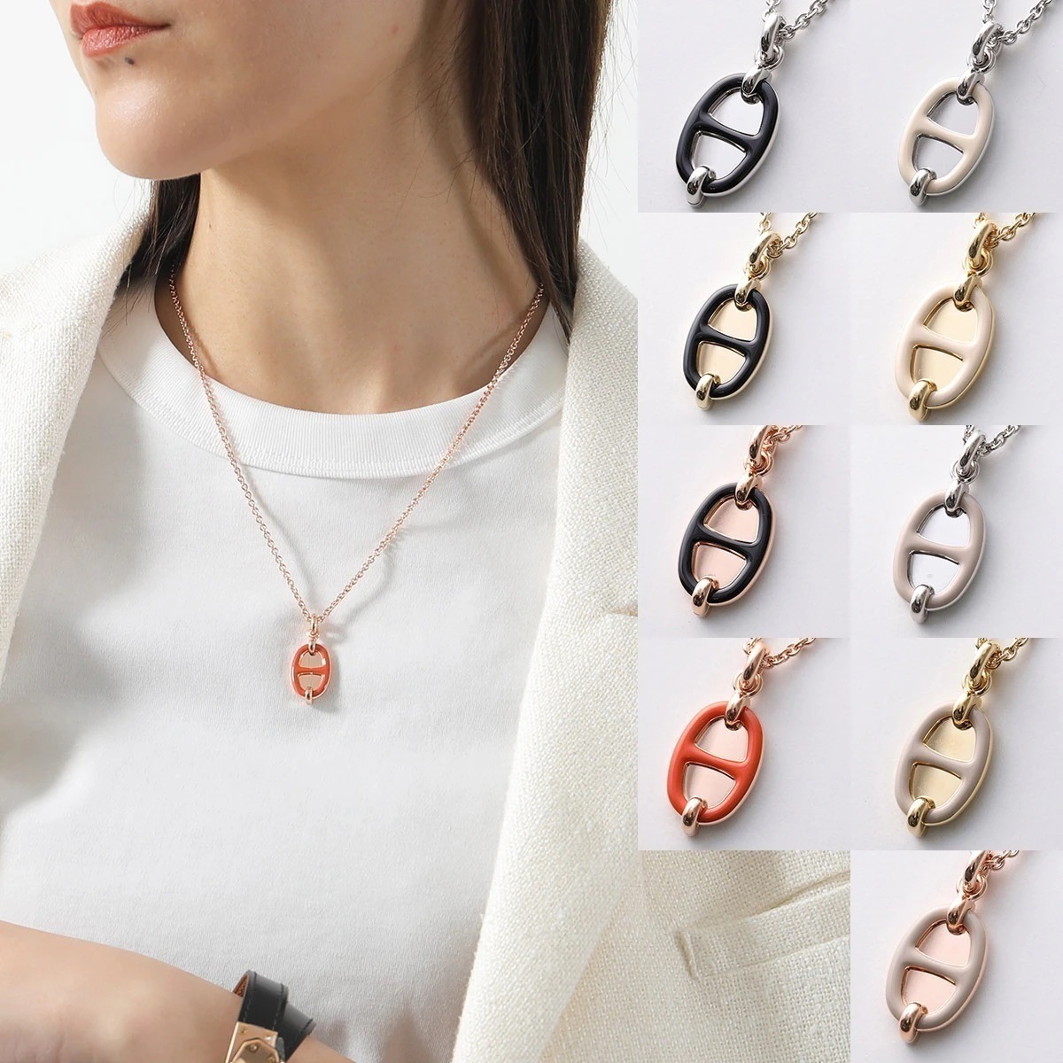 HERMES エルメス ペンダント ミニ マイヨン PM MINI Maillon H PM H100053F レディース ネックレス シェーヌダンクル カラー9色