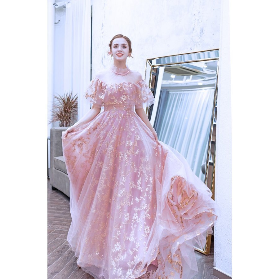 ロングドレス 演奏会 カラードレス 袖あり 花嫁 カクテルドレス 安い 結婚式 イブニングドレス 二 12,418円