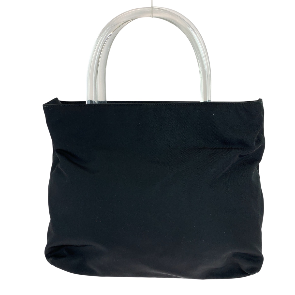 美品 テスート 三角ロゴプレート ブラック 黒 クリア ナイロン トートバッグ ハンドバッグ レディース 504013