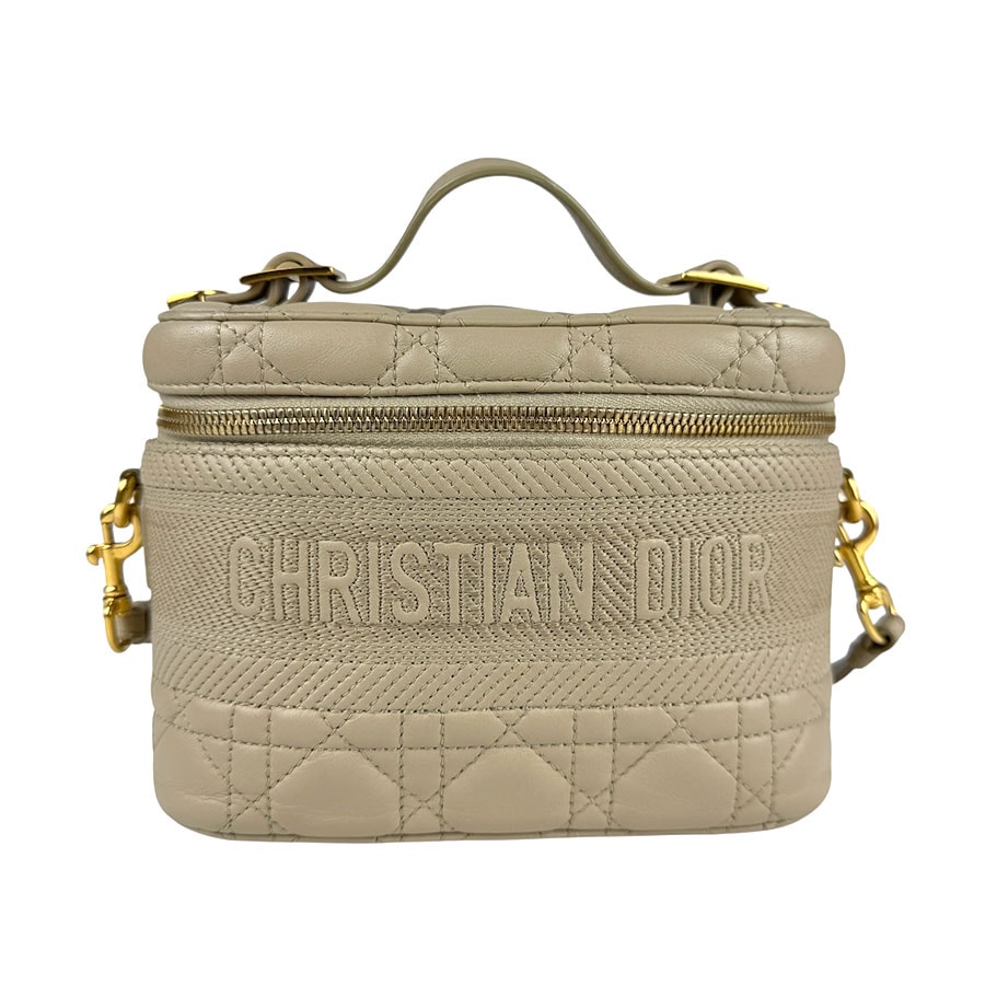 クリスチャンディオール Christian Dior ハンドバッグ 斜め掛けショルダーバッグ ヴァニティ スモール カナージュ レザー ベージュ ゴールド レディース z5609