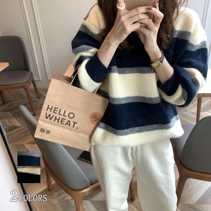 セーター アウター ニットセーター オーバーサイズ ニット ボーダー柄 ニットソー トップス チュニック 大きいサイズ ゆったり レディース 柔らかい プルオーバー お洒落 ドルマン 秋冬 セーター