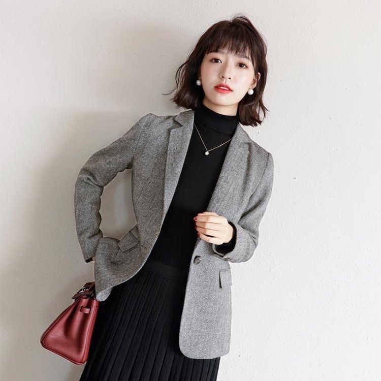 スーツ ワンボタン ジャケット 上着 トップス 長袖 ストレート ウール シンプル かわいい 可愛い きれいめ シンプル 上品 おしゃれ お洒落 かっこいい レトロ 可愛い 女子