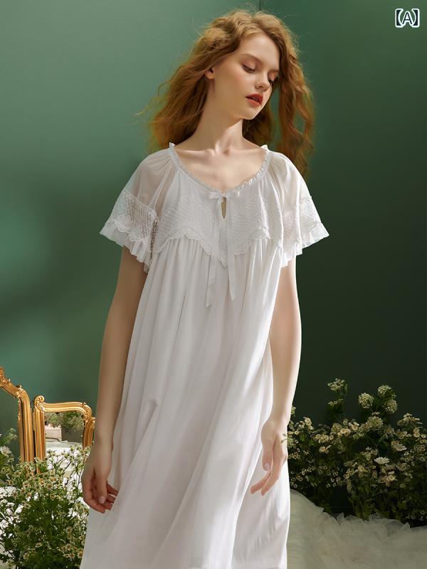 ネグリジェ レディース 宮廷風 半袖 レースフリルシフォンワンピース ドレス シンプルフレンチ 上品 ルーム ナイト ホームウェア